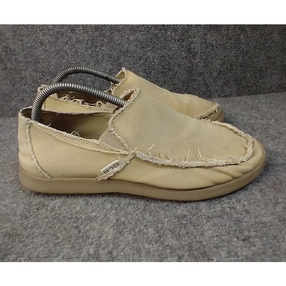 Crocs Santa Cruz Loafers Men Size 10 Khaki Tan Canvas Frayed Slip On Shoes